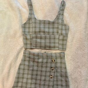 Altar’d State Green and White Plaid Tank and Skirt Set